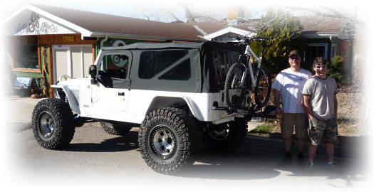 Brad Barker and son with matching Jeep and Ventana