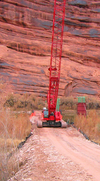 construction of bike bridge over the Colorado River north of Moab